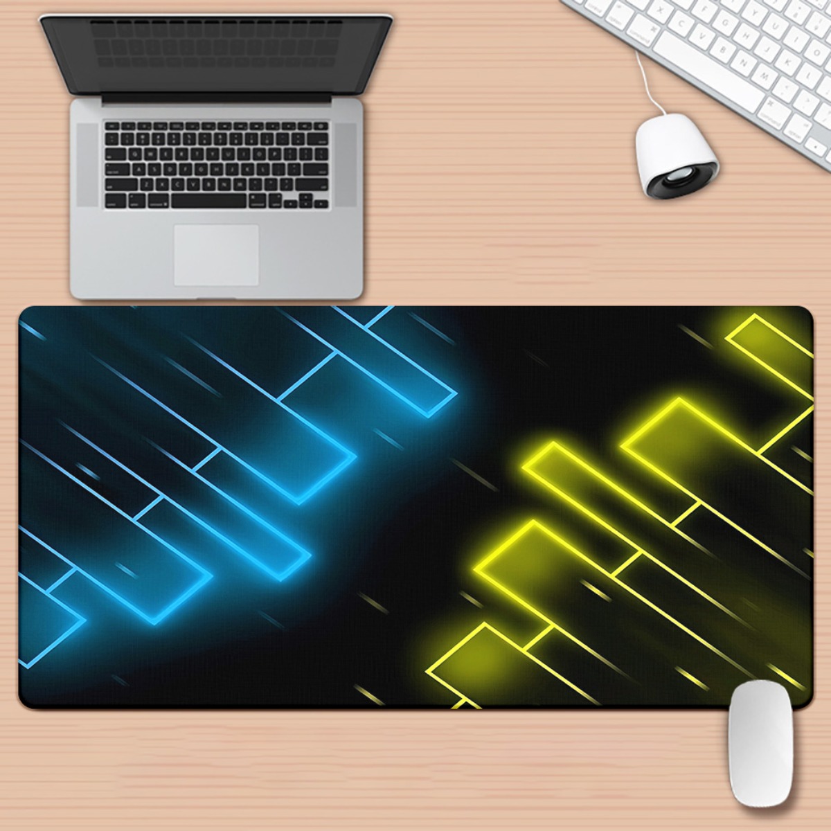 Pc Gaming Yellow - Neonblauw Geel Abstract Gaming Muismat Groot