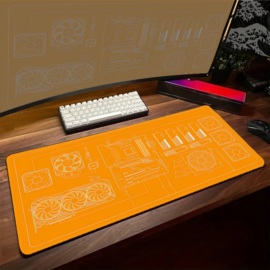 Pc Gaming Yellow - XXL bureaumatten Zwart Blauw Geel Kleed